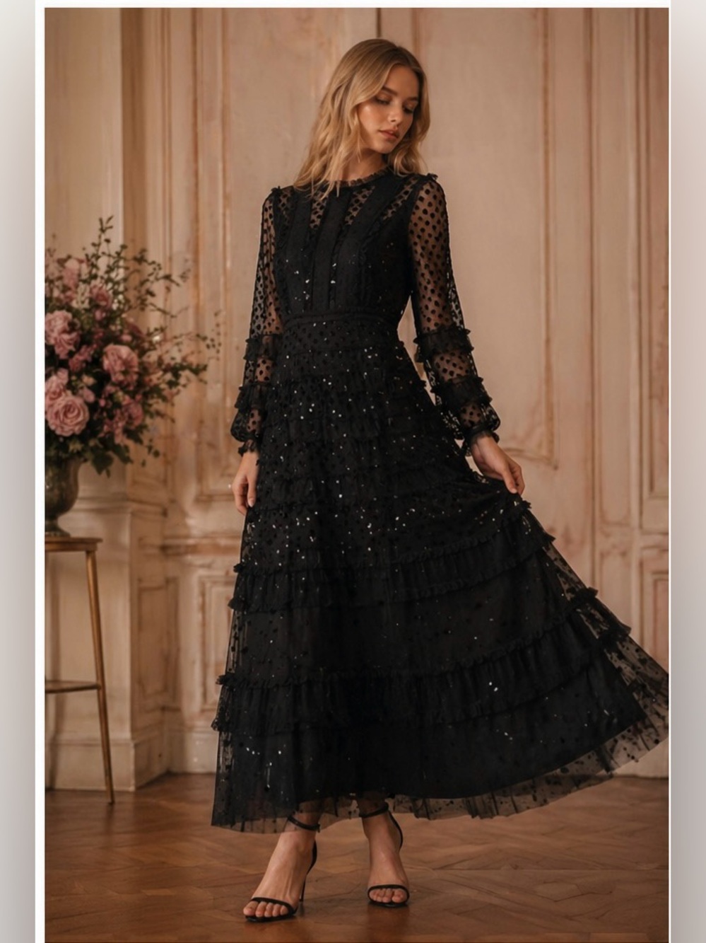 Needle & Thread Dot Shimmer Ankle Gown Navy UK8/US4